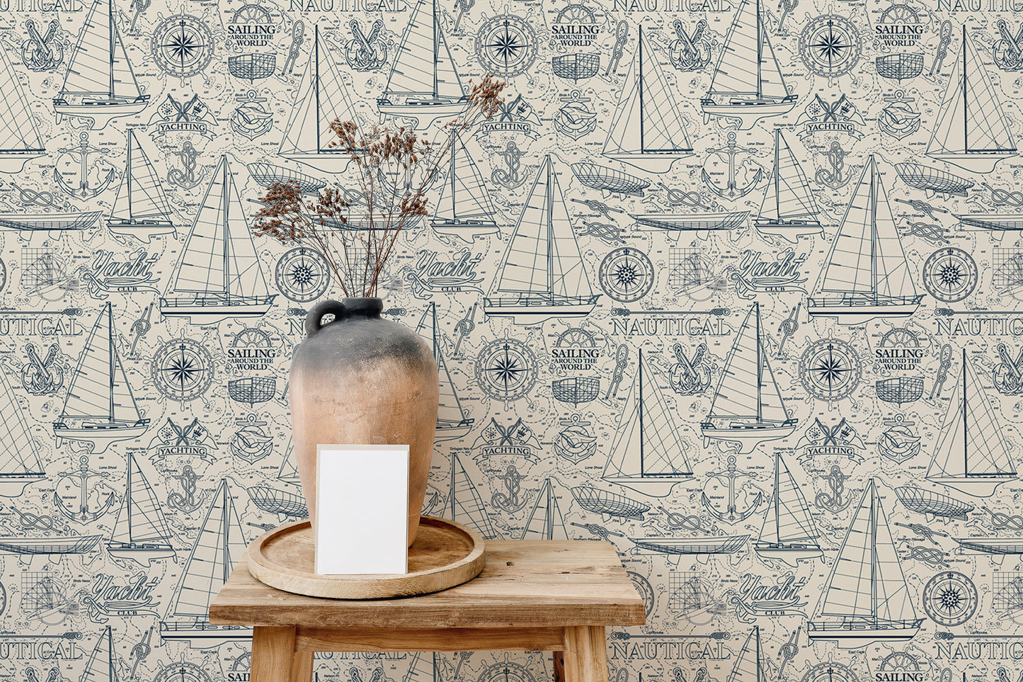 Vintage Sailboat and Yachting Elements Collage Nautical Wallpaper