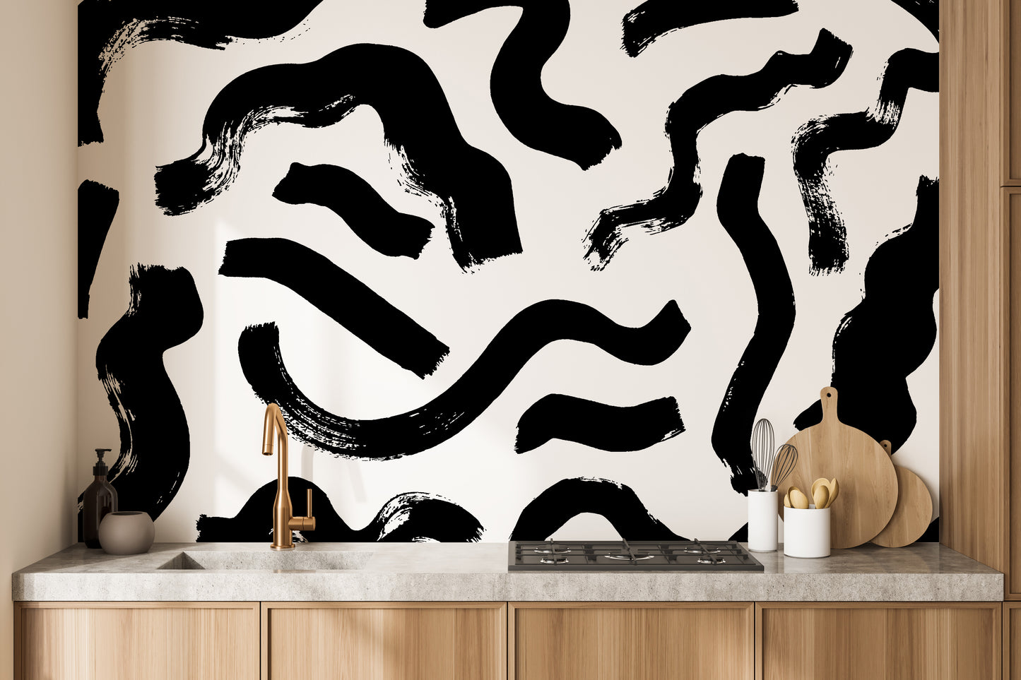 Black Brushstrokes Abstract Wall Mural