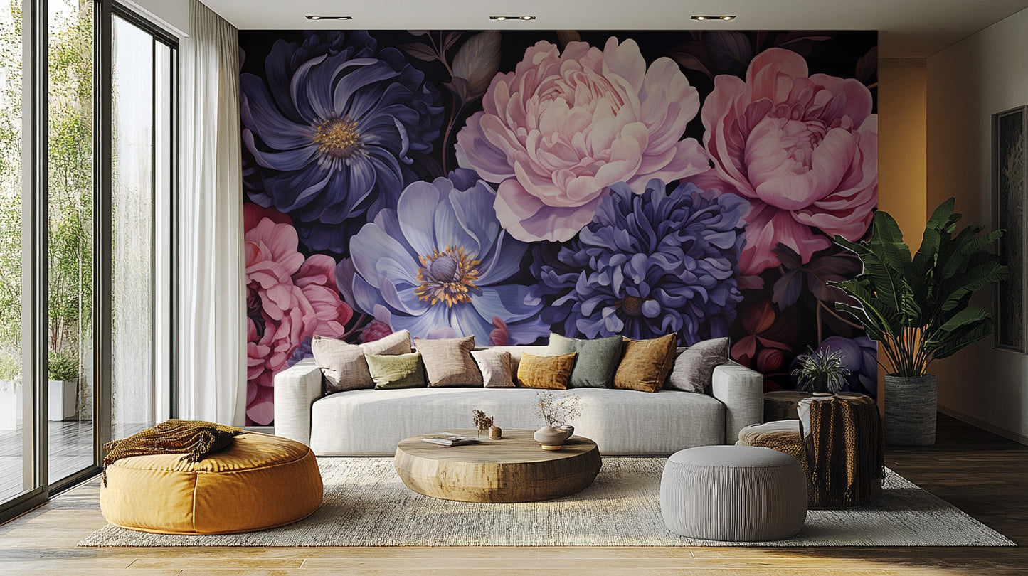 Blossoming floral wall mural for nature-inspired spaces