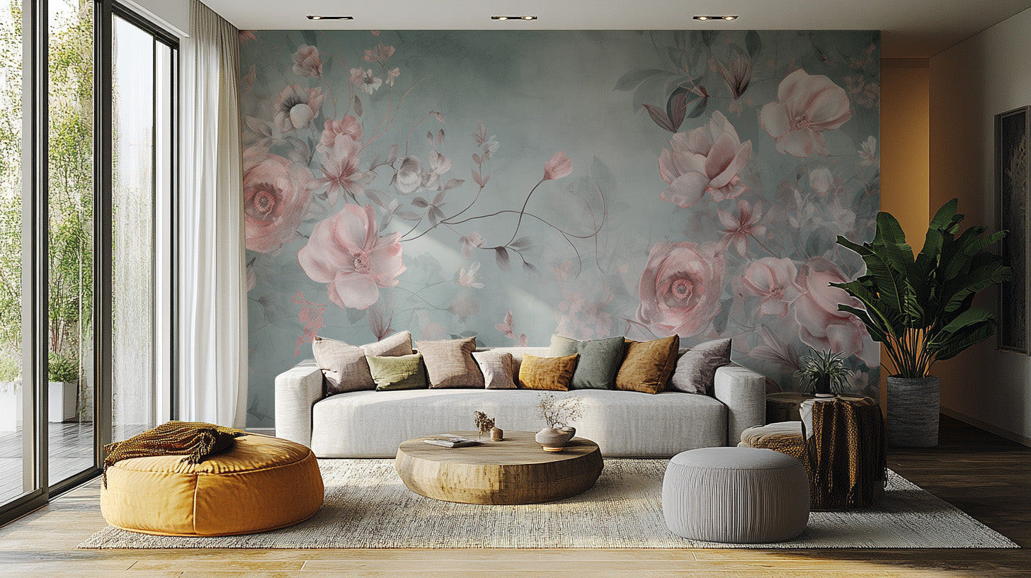 Botanical wallpaper mural featuring elegant floral accents