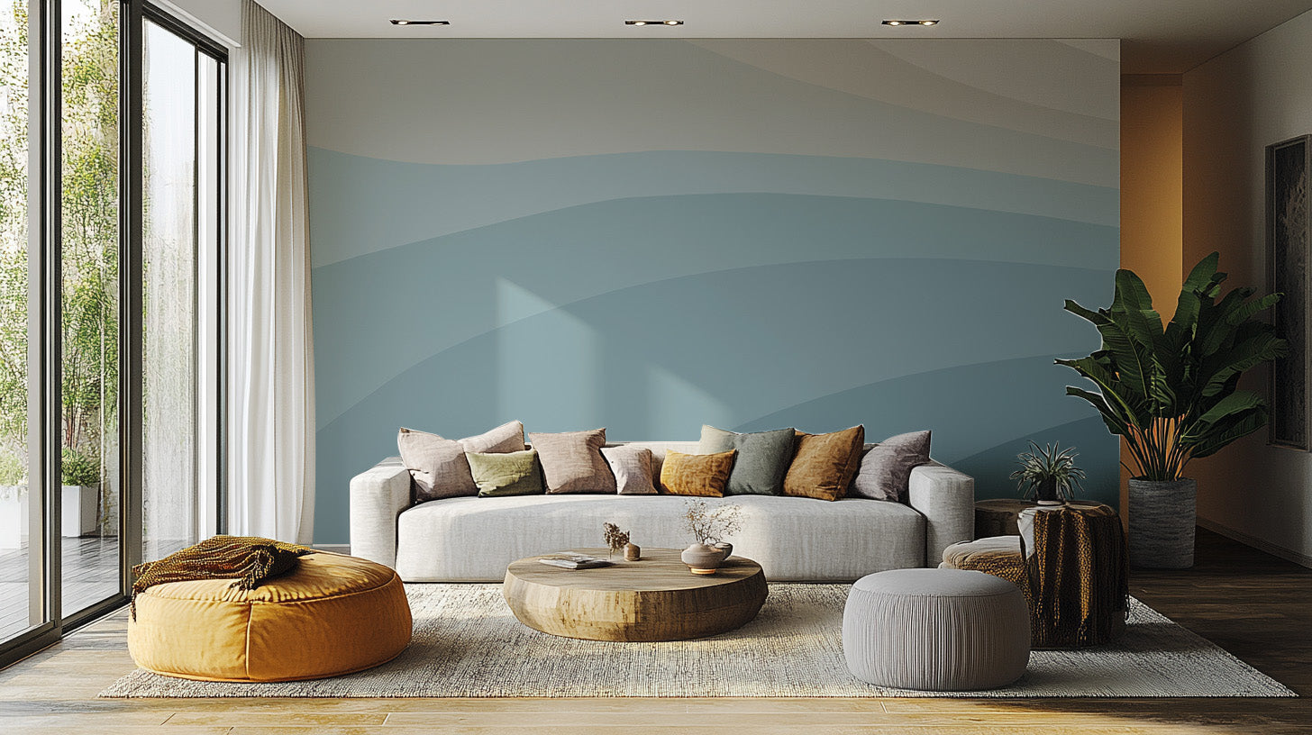 Abstract blue wall mural for a chic, dynamic ambiance