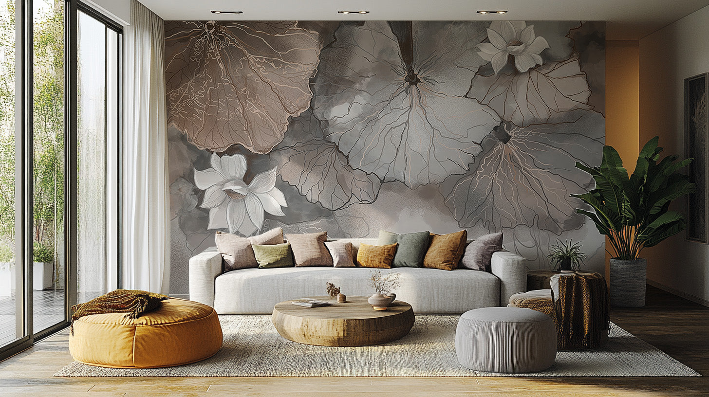 Misty Lotus Leaves Wall Mural