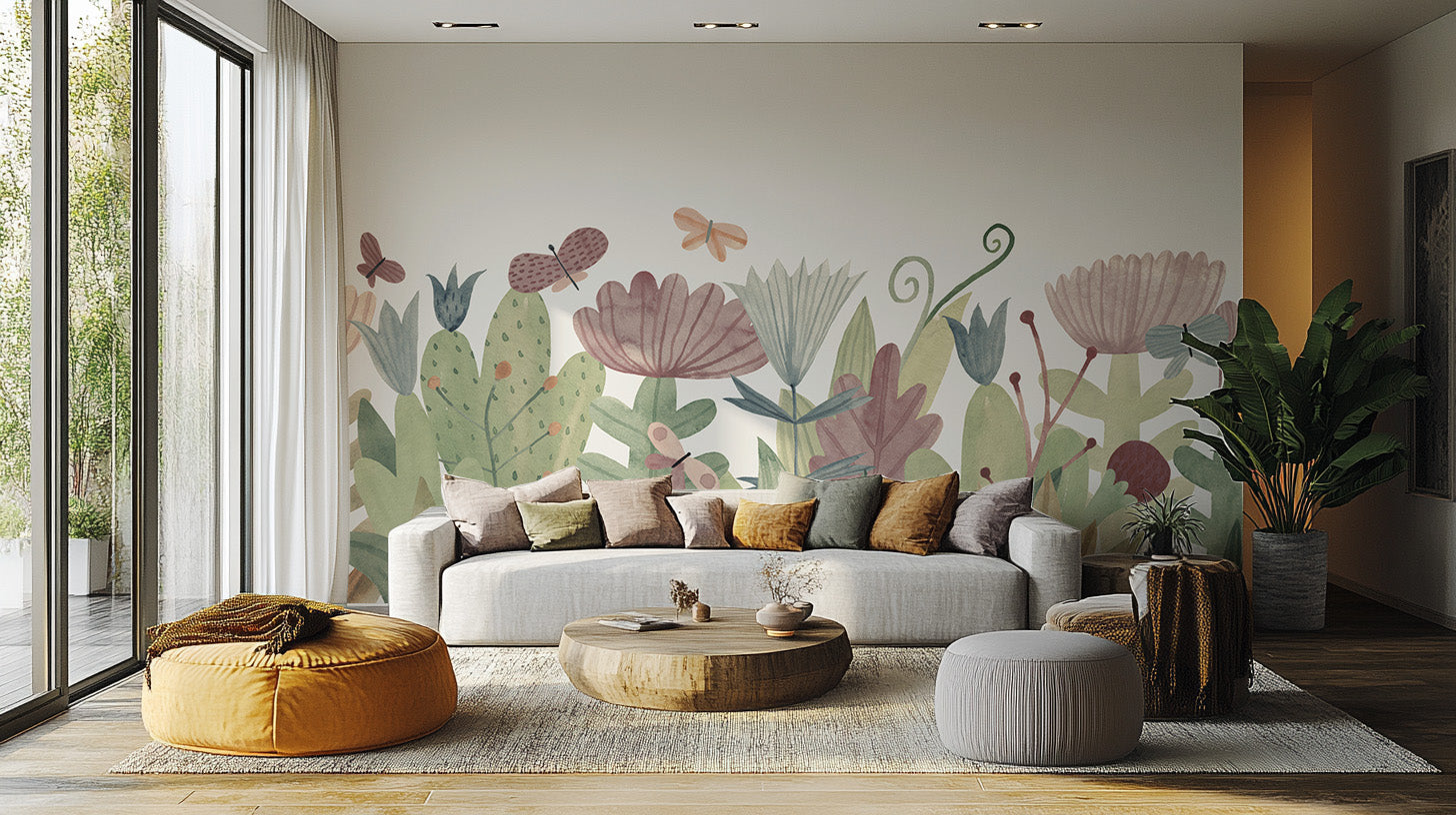 Butterfly garden wallpaper mural for serene interiors