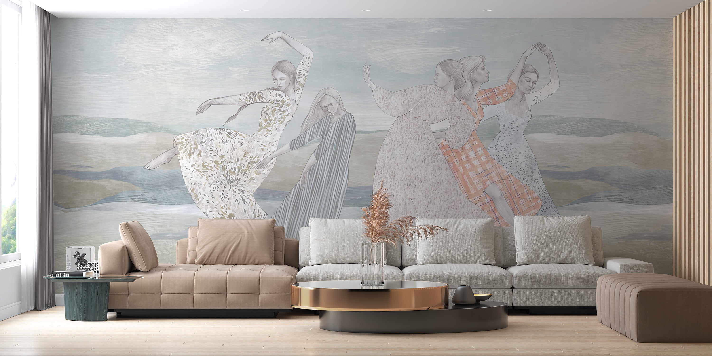 Artistic dancing girls mural wallpaper for unique decor