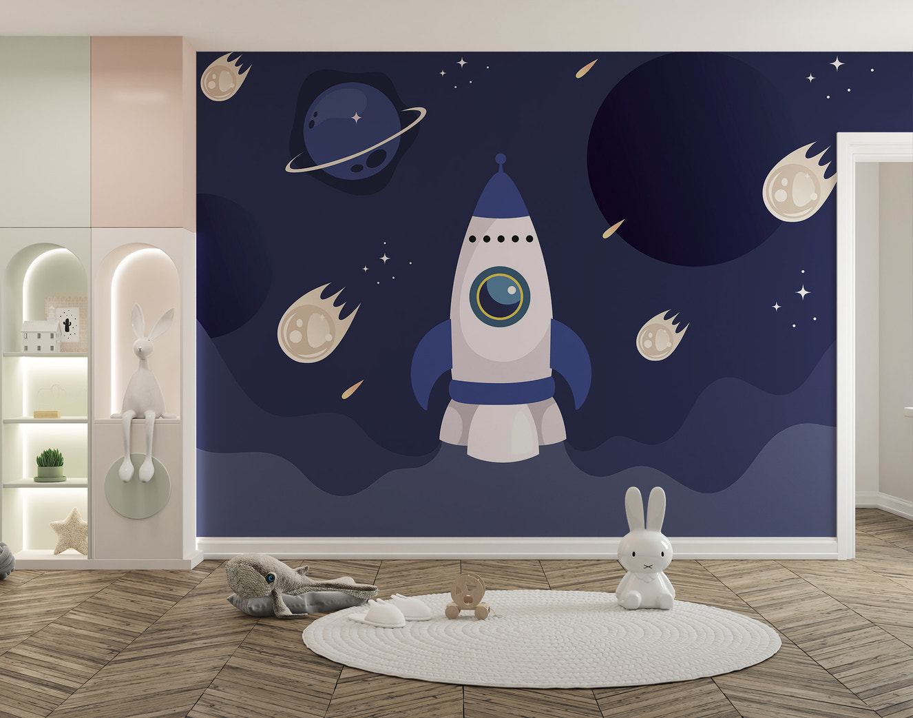 Fun rocket ship design for kids space room decor
