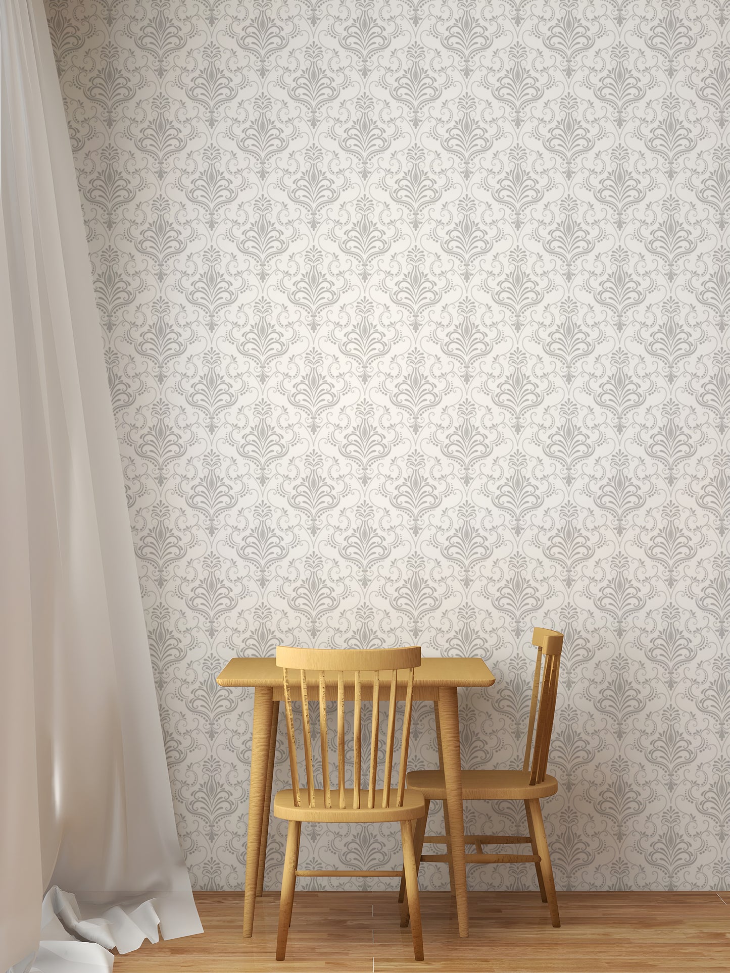 White Seamless Pattern Damask Removable Wallpaper