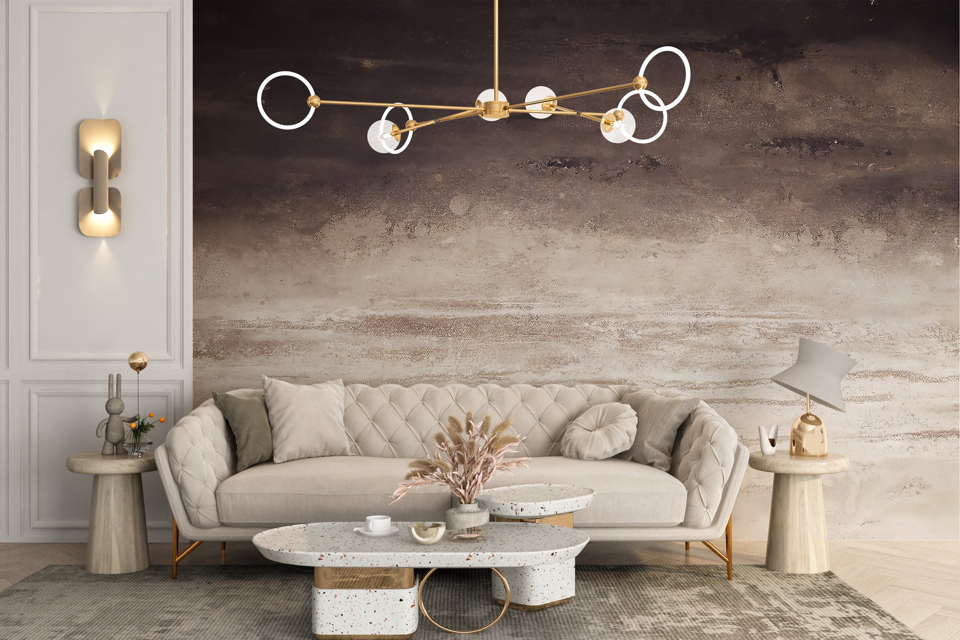 Misty Brown Horizon Wallpaper Mural with warm, earthy hues