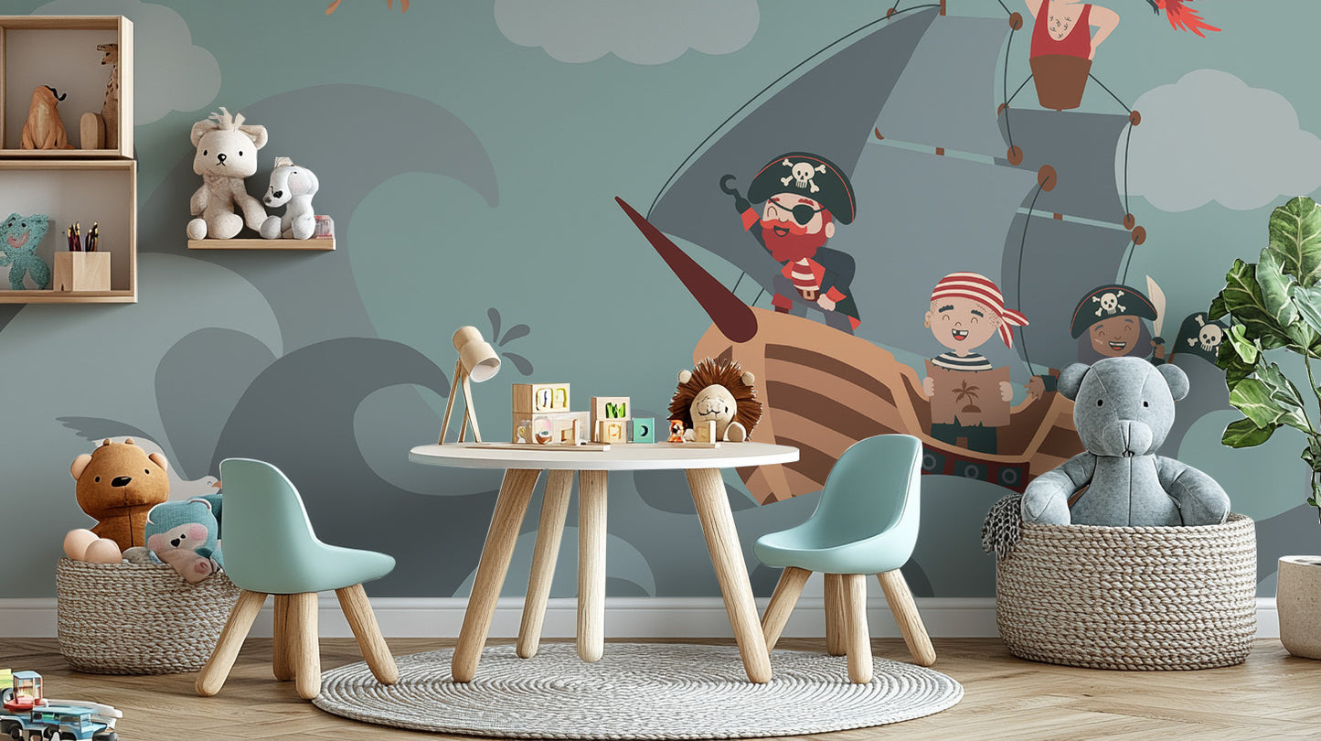 Adventurous Pirate Ship Wallpaper Mural