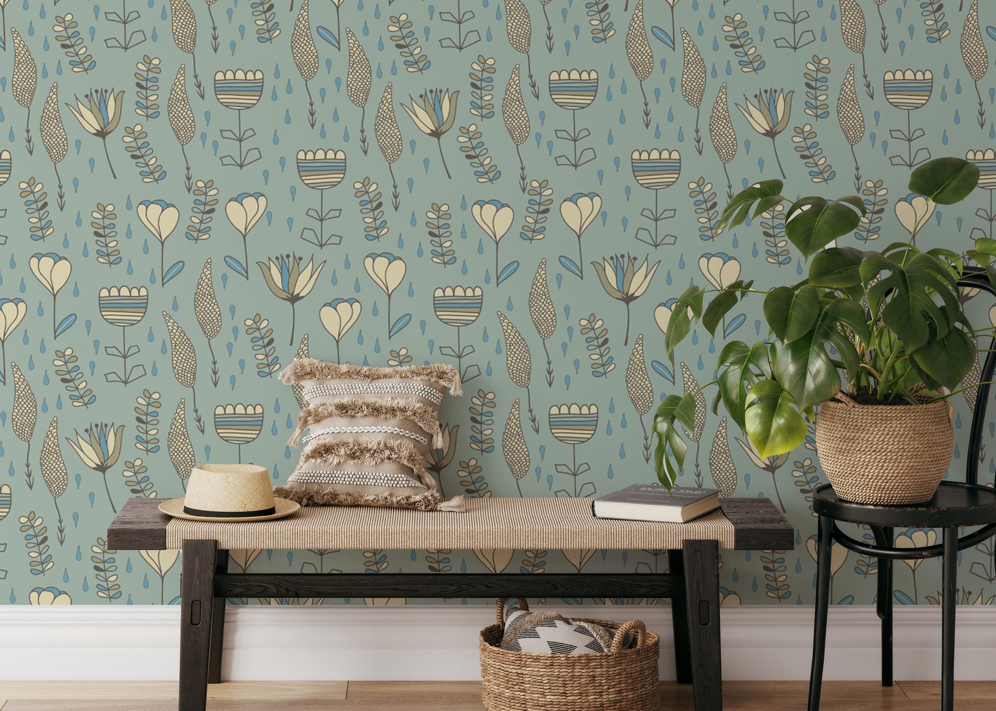 Nature-inspired wallpaper with soft naive bloom designs
