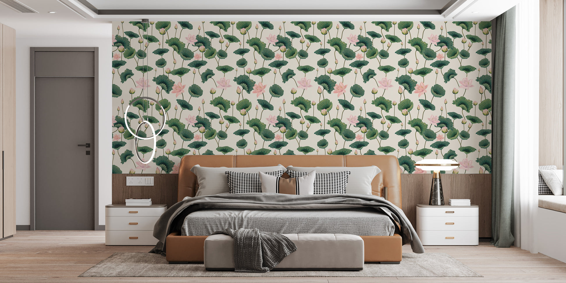 Botanical mural wallpaper with lotus bliss
