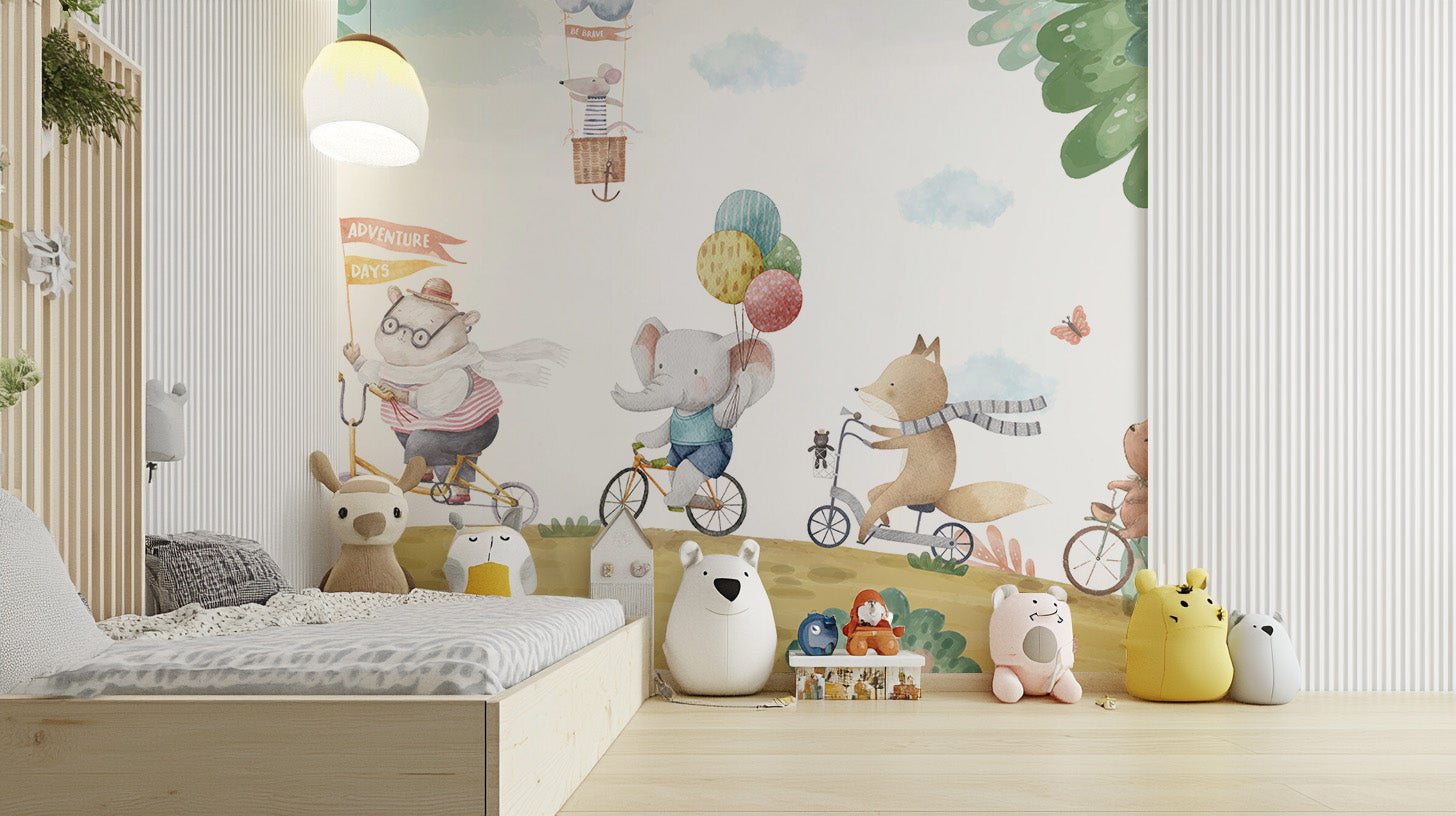 Peel and stick animal bicycle mural for fun interiors