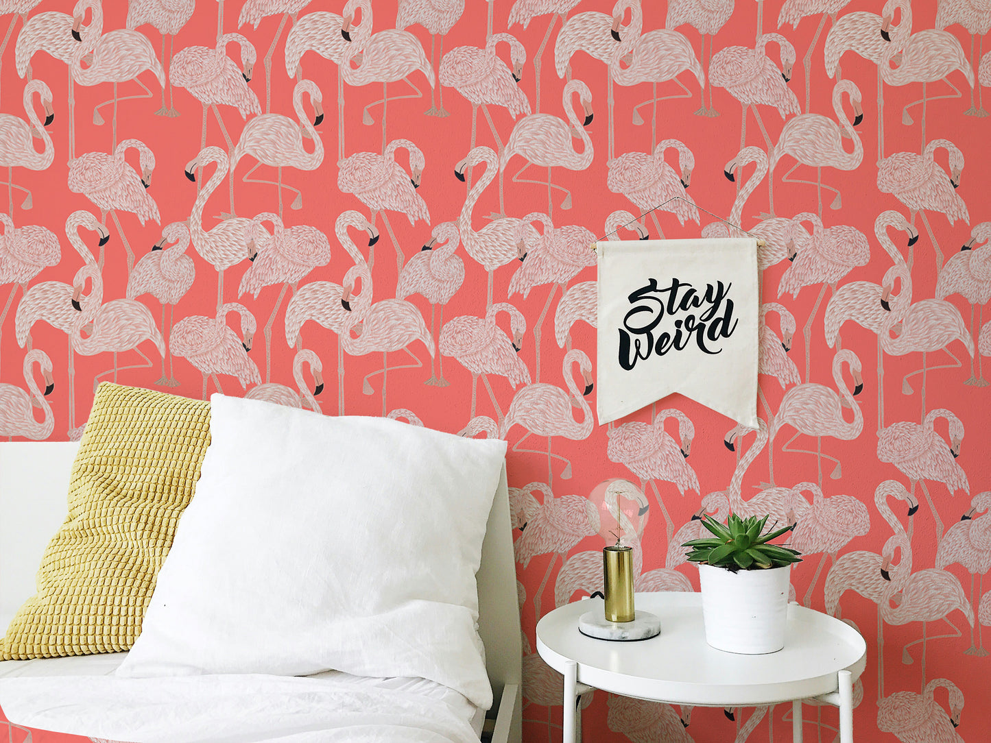 Elegant wallpaper featuring delicate pink flamingos