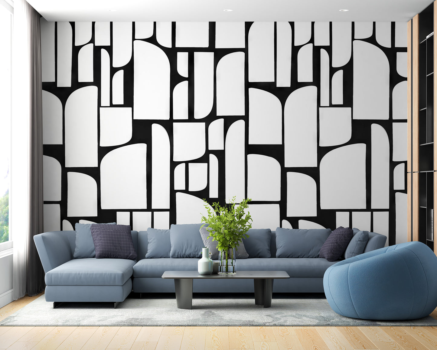 Monochrome Arches Design Wall Mural