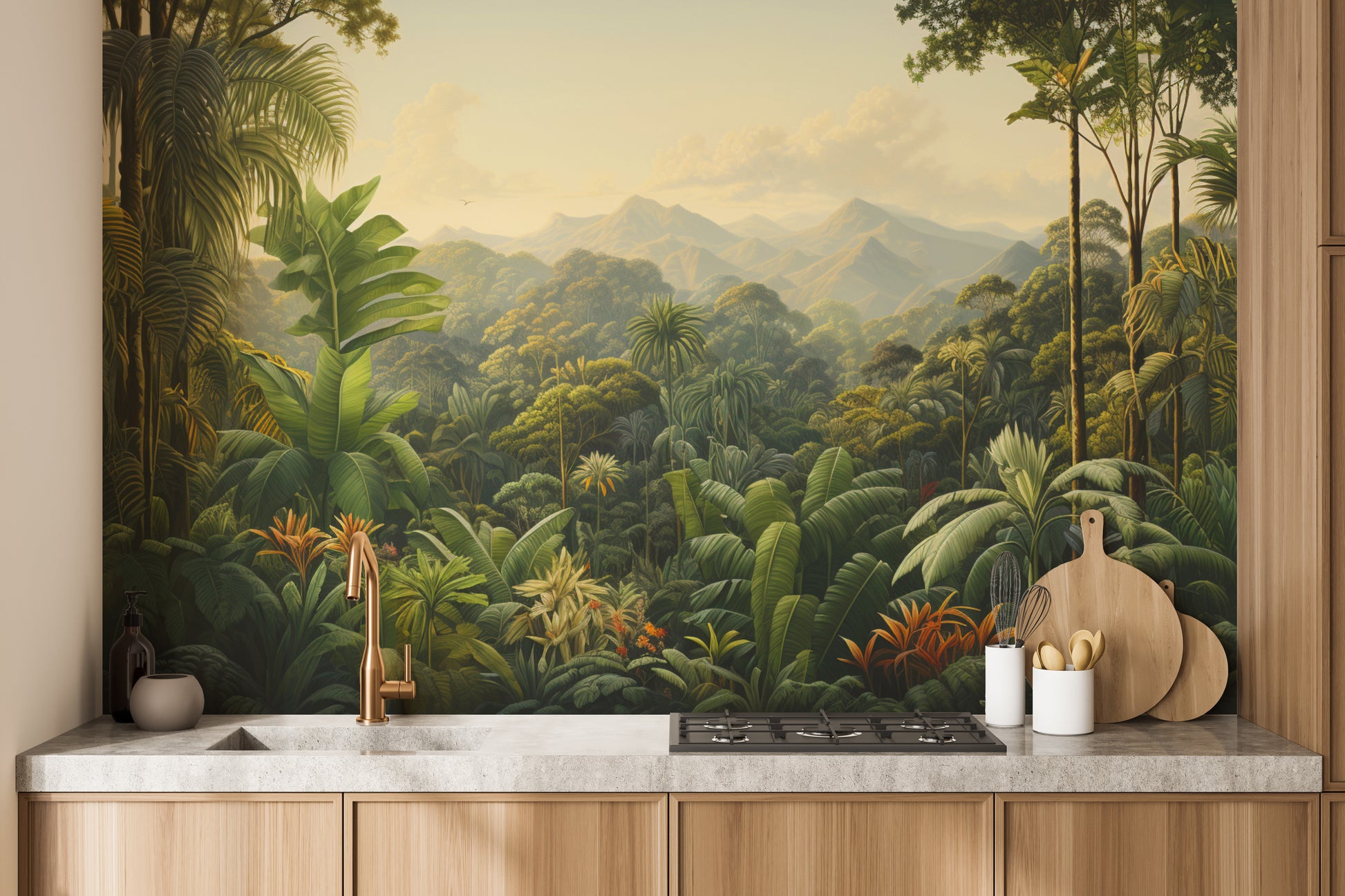 Dense tropical rainforest wall mural for nature-inspired rooms
