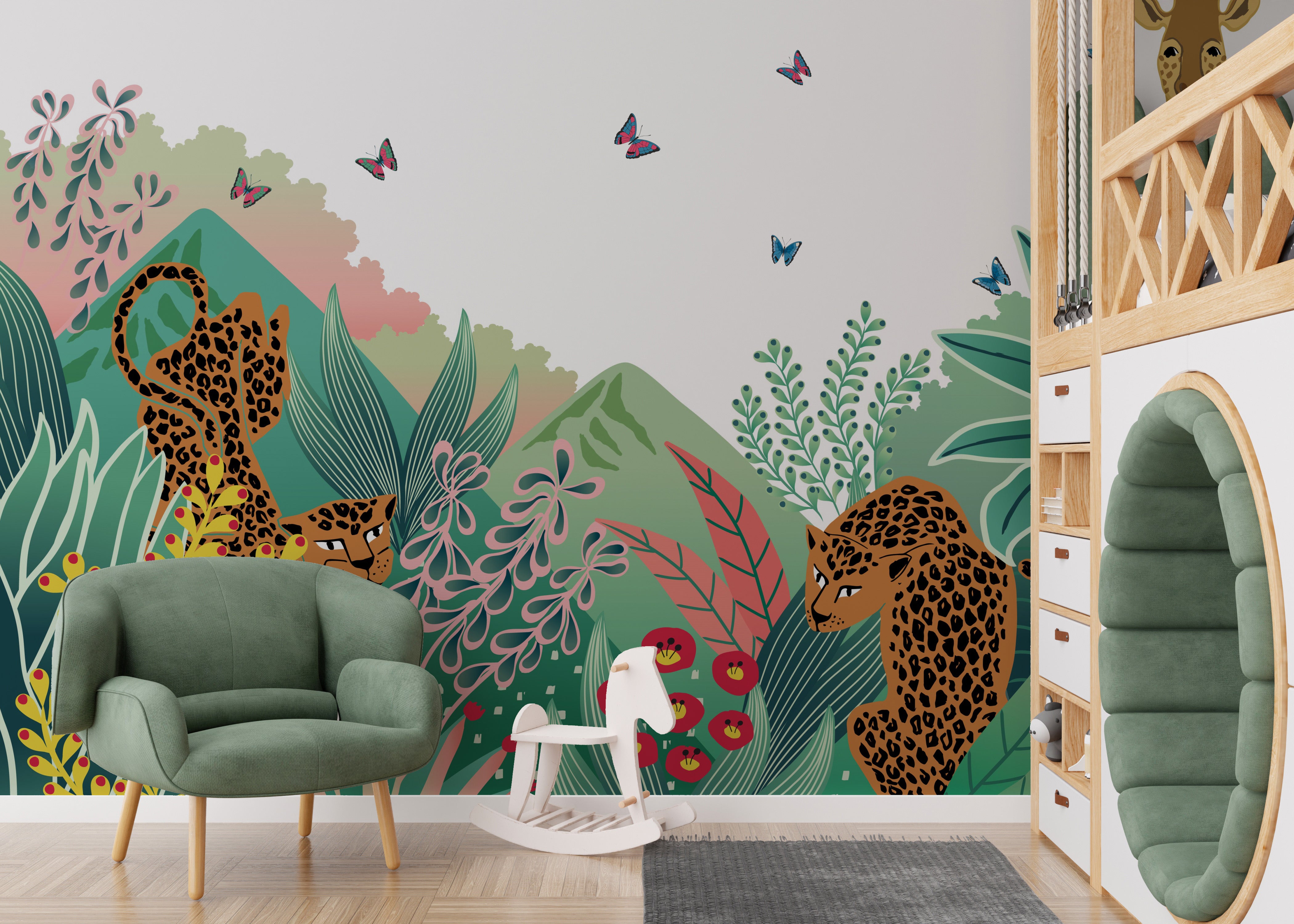 Safari wildlife cartoon wallpaper mural



