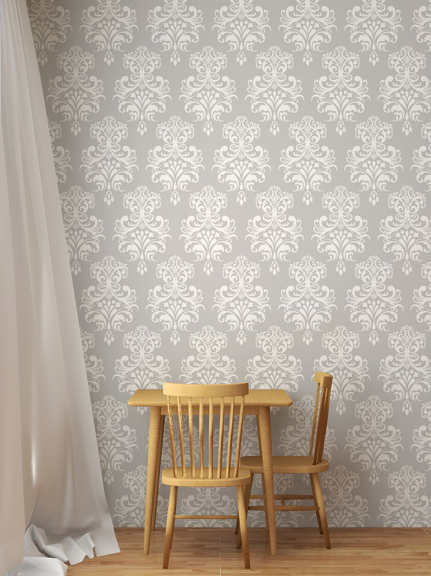 White Color Damask Pattern Removable Wallpaper