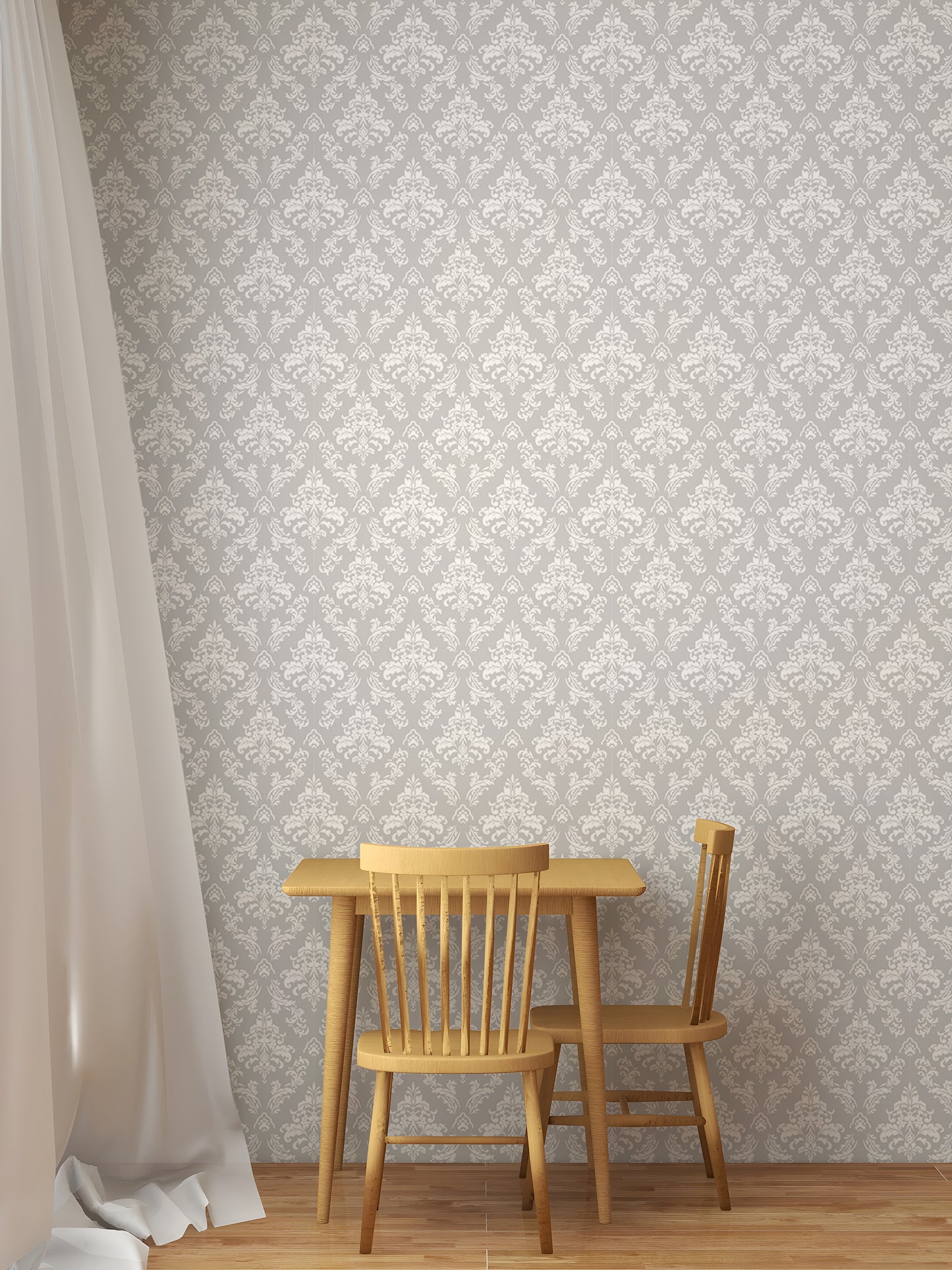 White Color Mini Damask Design Wallpaper For Walls