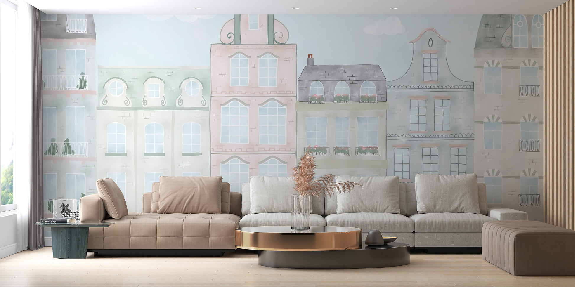 Pastel Watercolor city Wall Mural for Kids