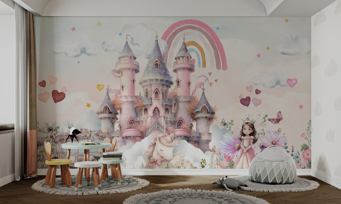 Princess Castle Unicorn Rainbow Wallpaper