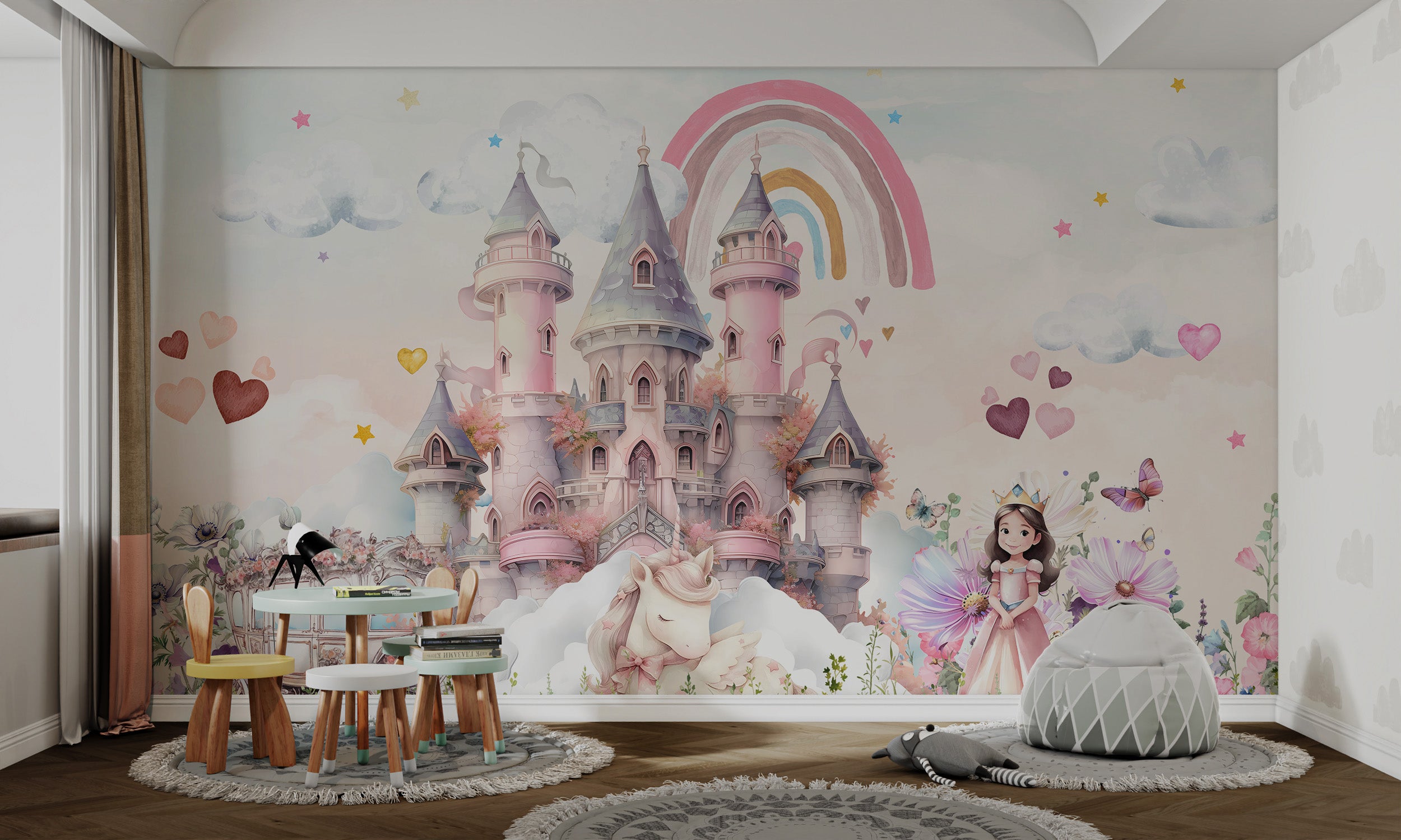 Princess Castle Unicorn Rainbow Wallpaper