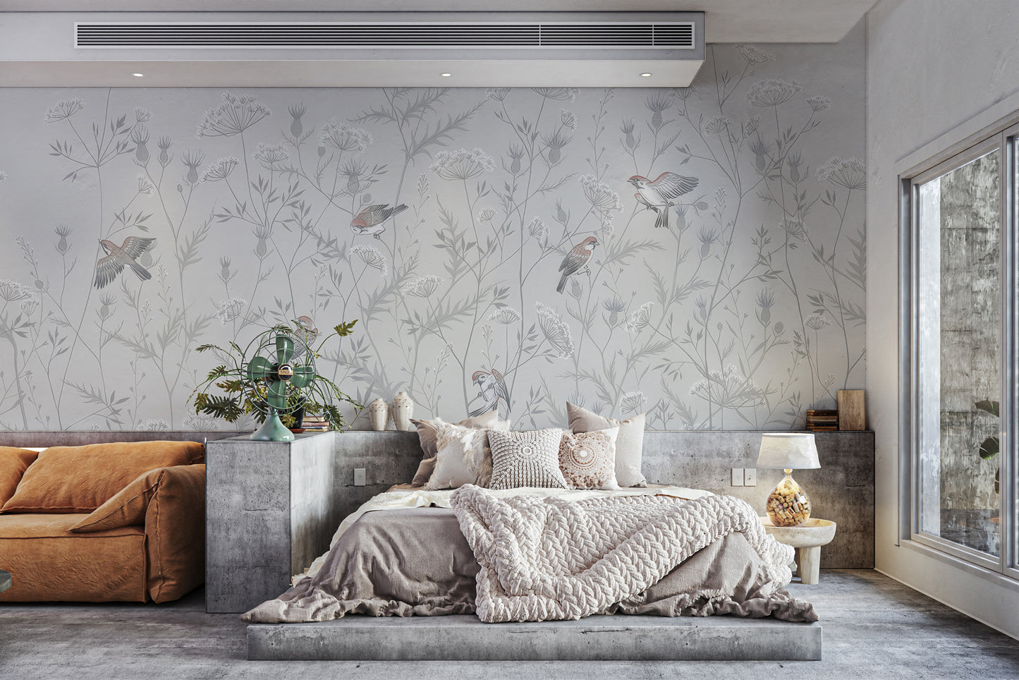 Peel and stick floral wallpaper with whispering birds design