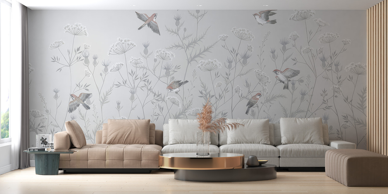 Whispering Birds Floral Wallpaper Mural