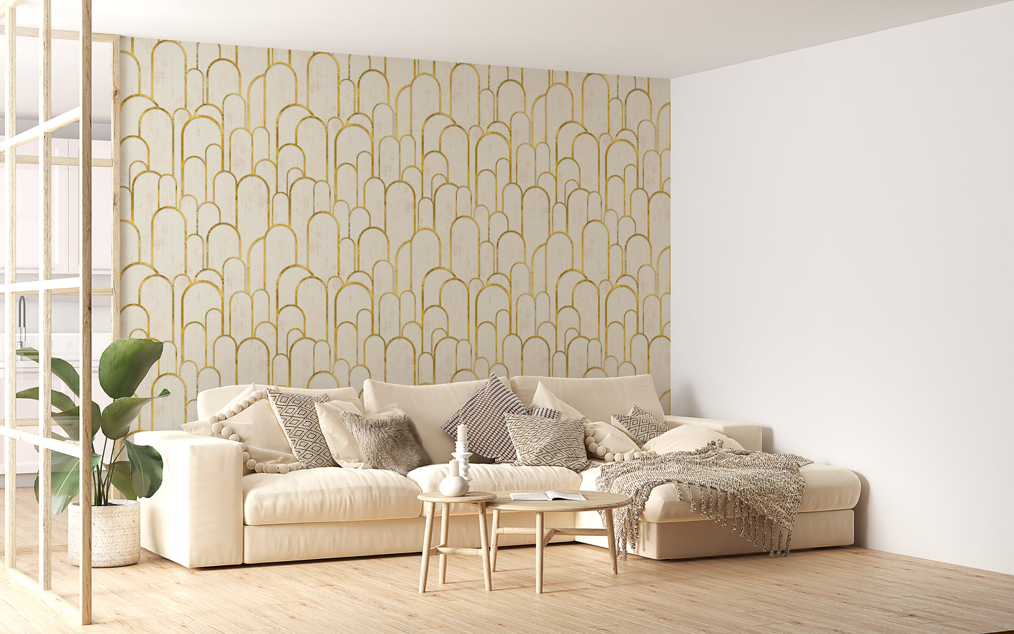 Stylish golden arch Deco repeat pattern decor.