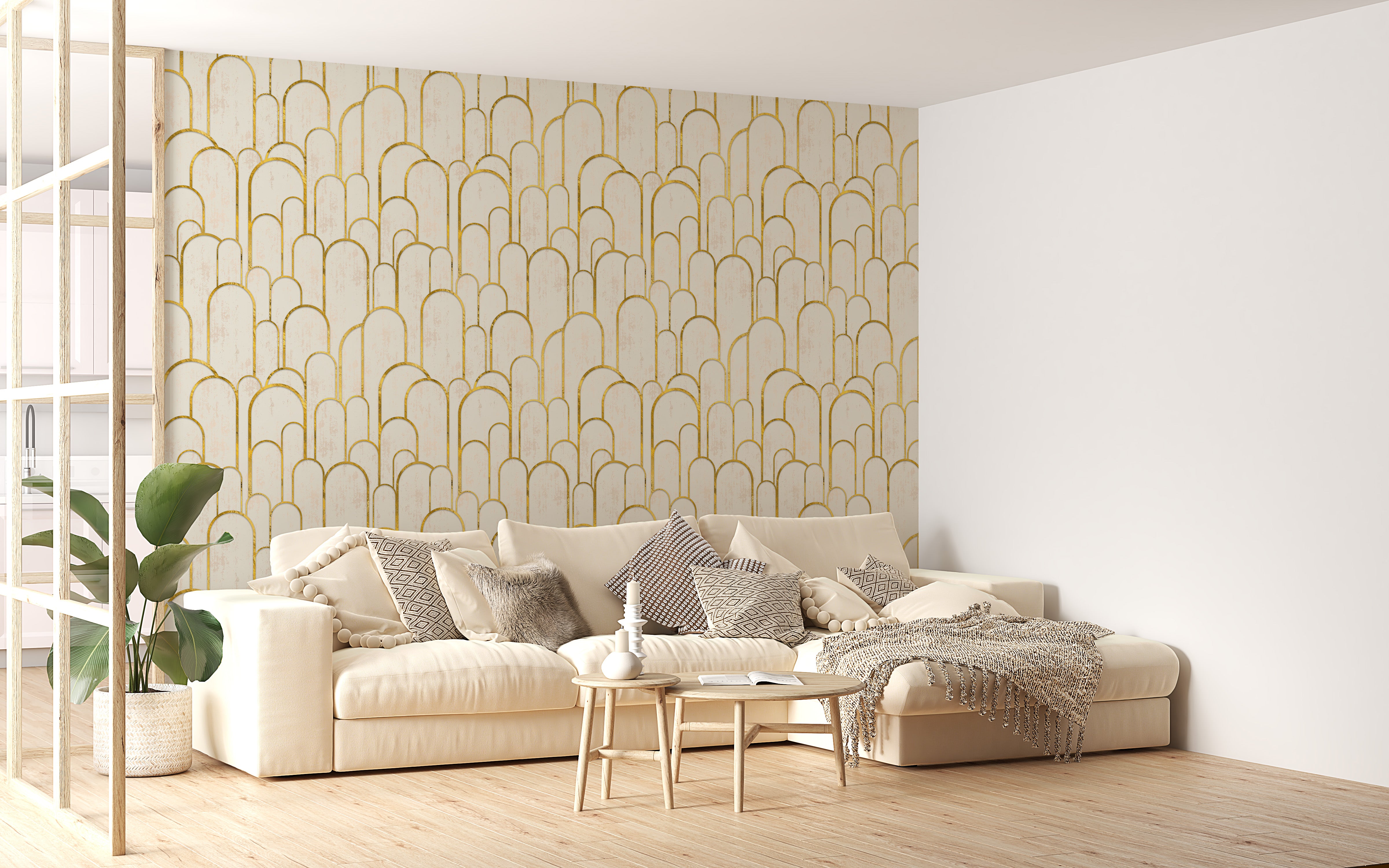 Stylish golden arch Deco repeat pattern decor.