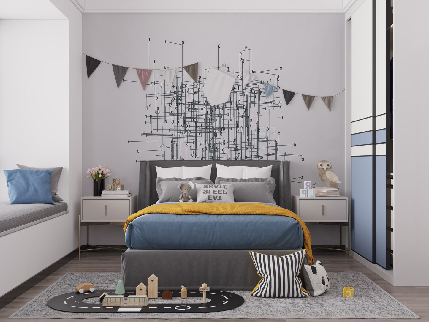 Complex network mural for contemporary rooms
