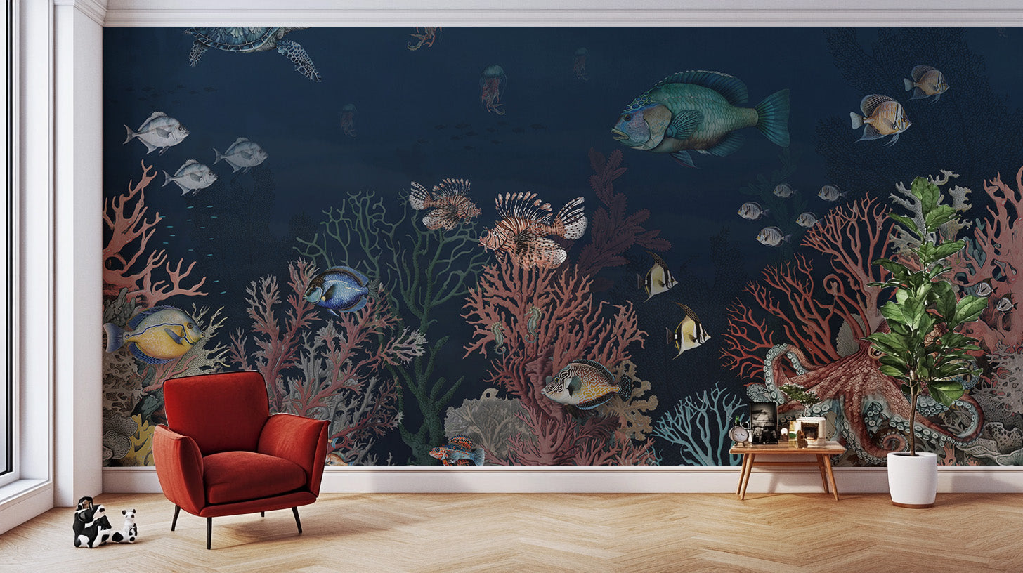 Ocean-themed mural showcasing wonders of the sea for walls