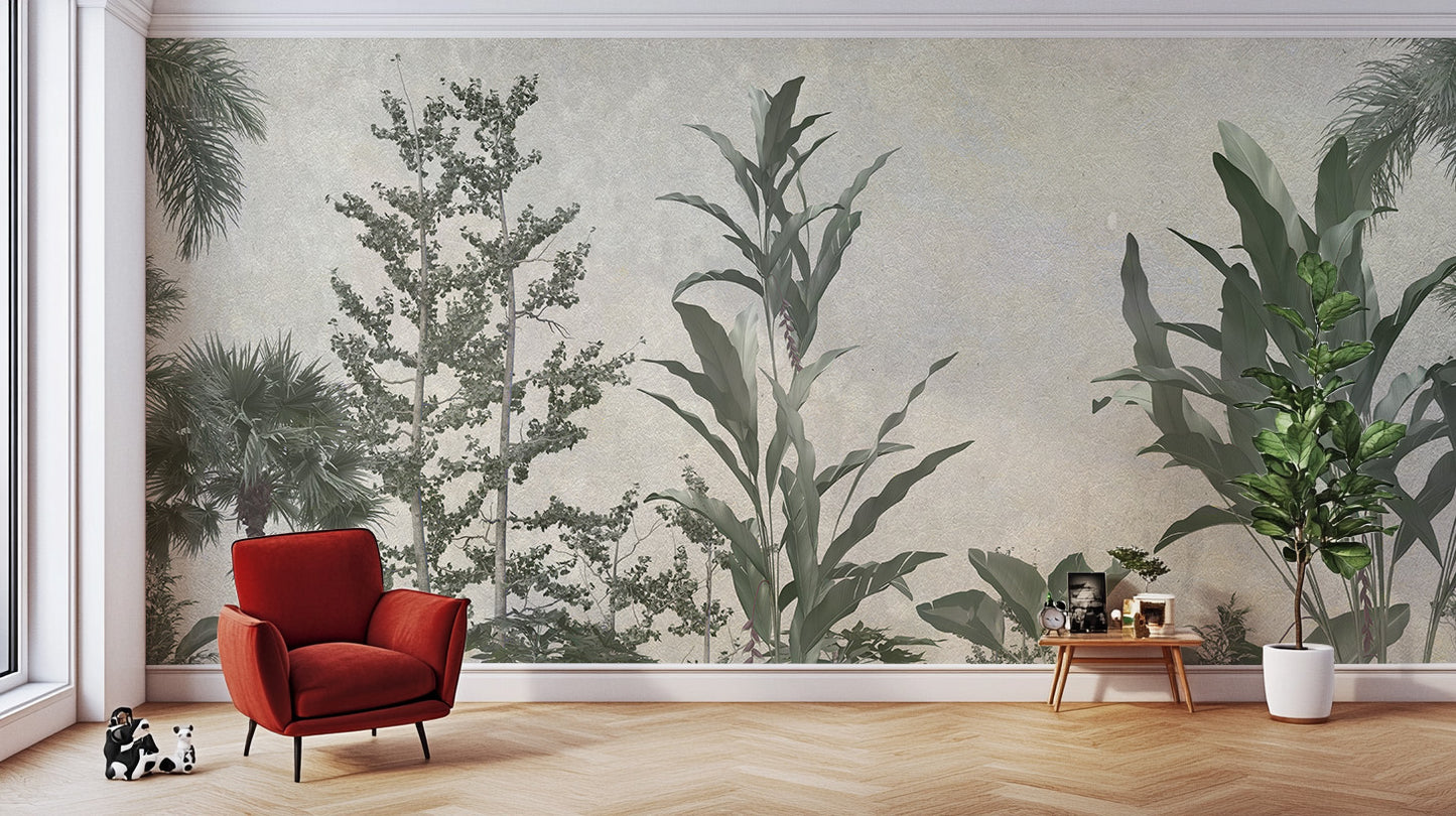 Peel and stick lush greenery mural for vibrant walls