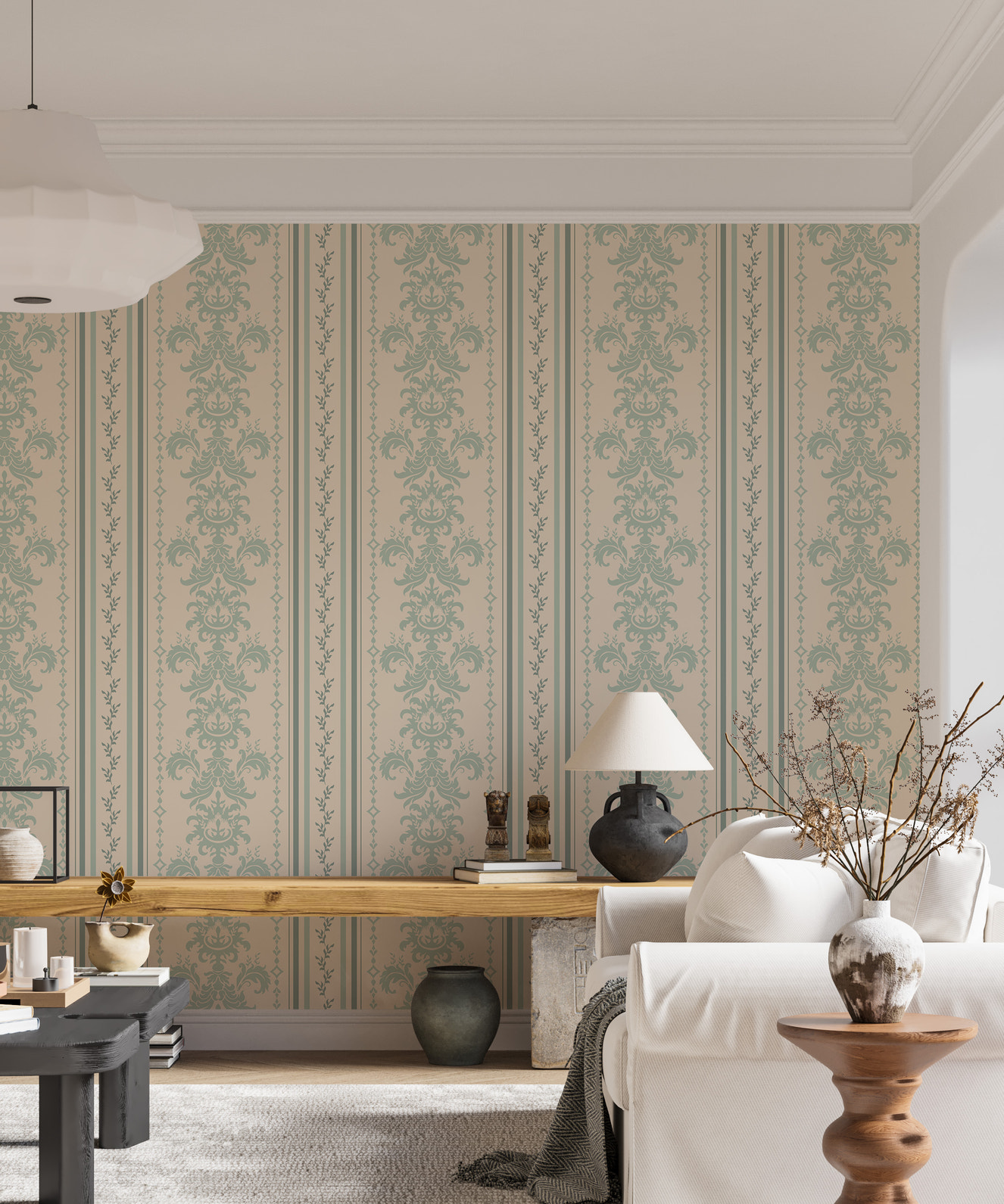 Spring Stripe Vintage Damask Pattern Wallpaper For Walls