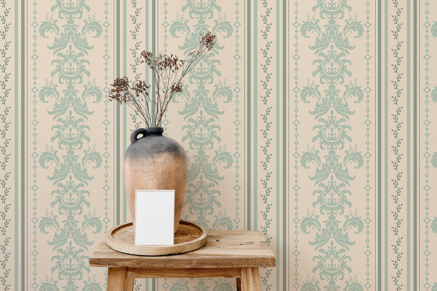 Spring Stripe Vintage Damask Pattern Wallpaper For Walls