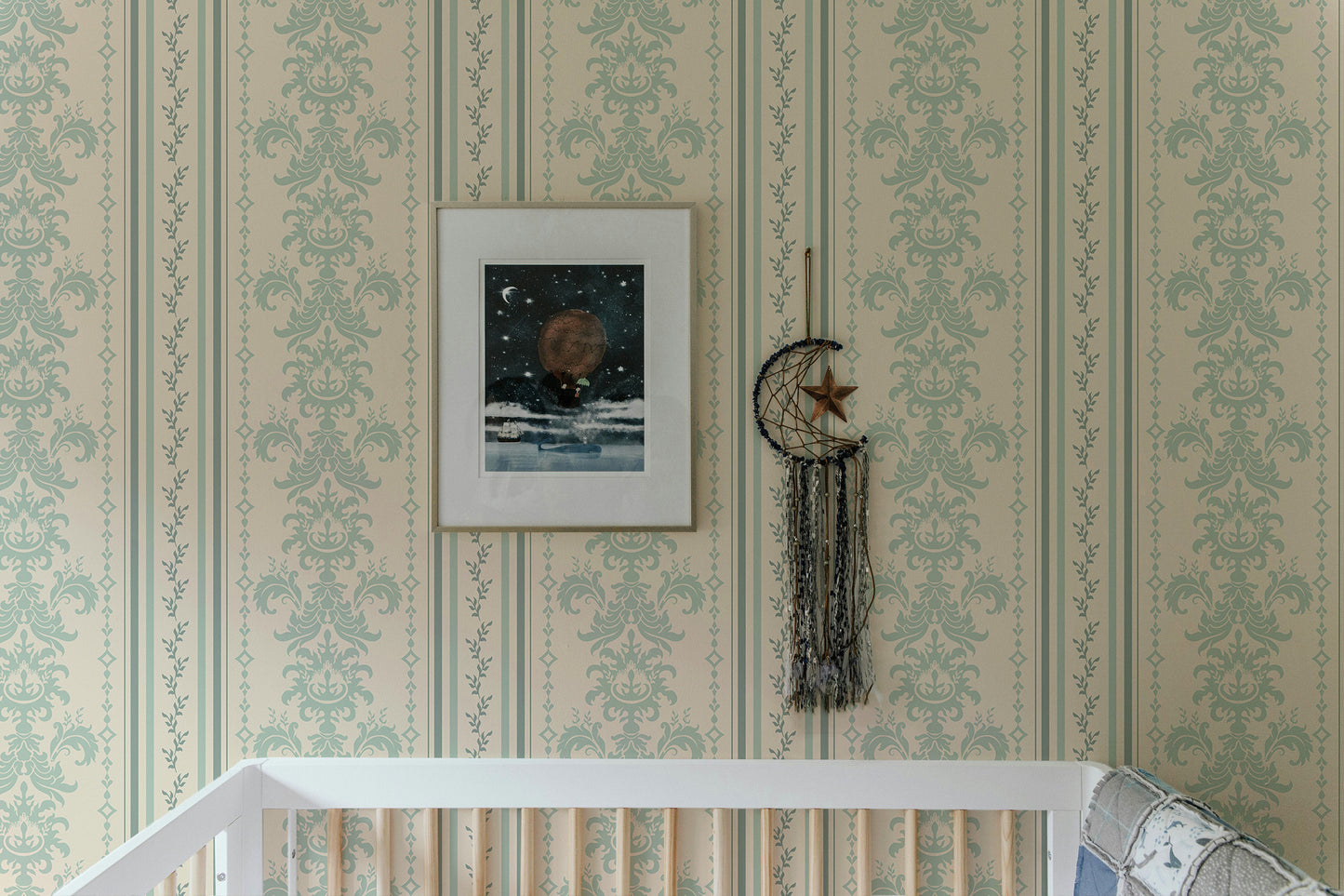 Spring Stripe Vintage Damask Pattern Wallpaper For Walls