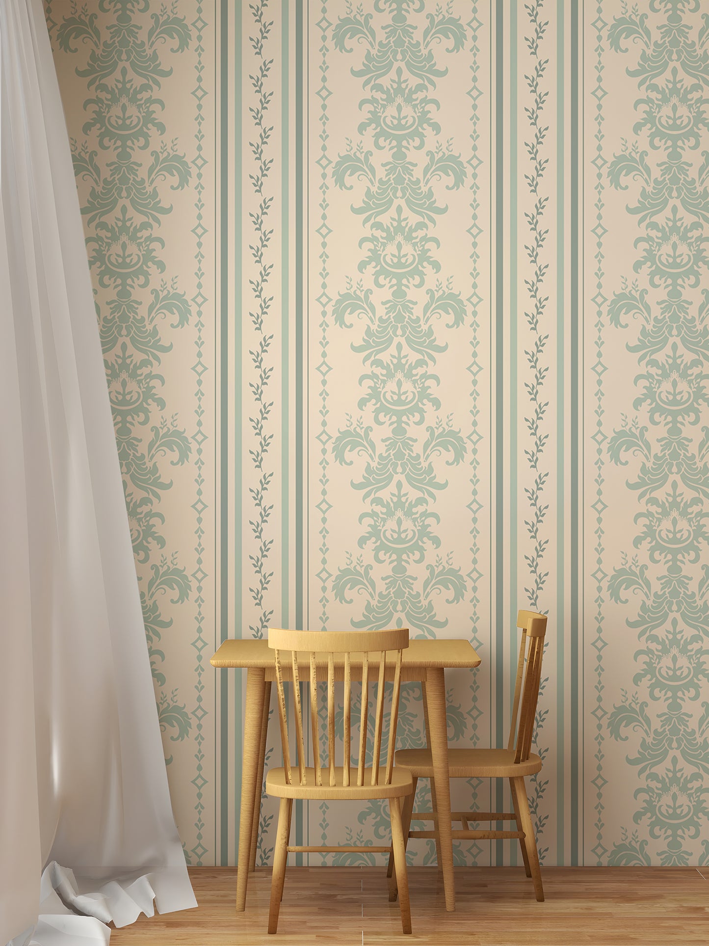 Spring Stripe Vintage Damask Pattern Wallpaper For Walls