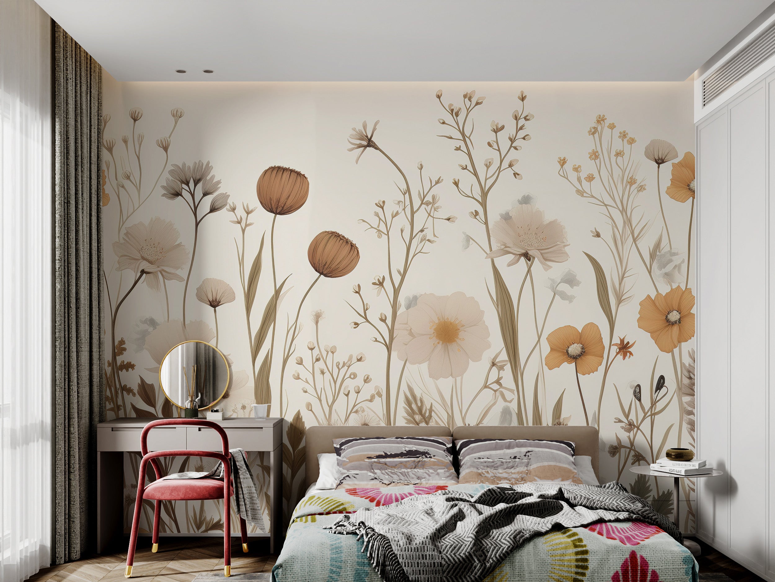 Vintage floral mural with delicate details
