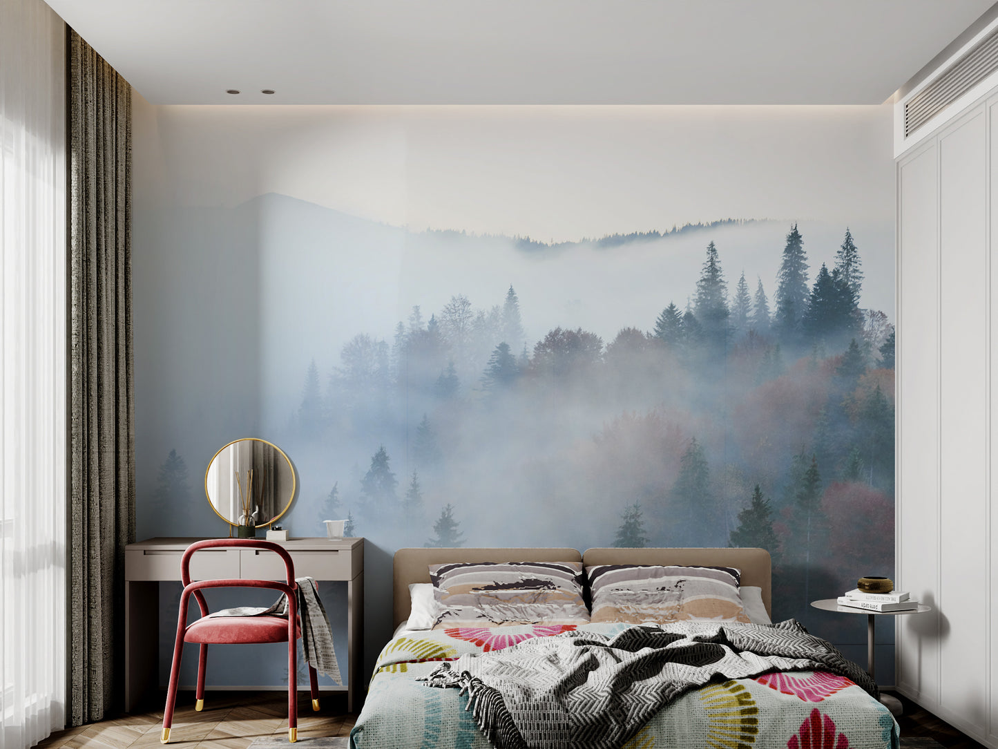 Dreamy misty mountain scene for wall design
