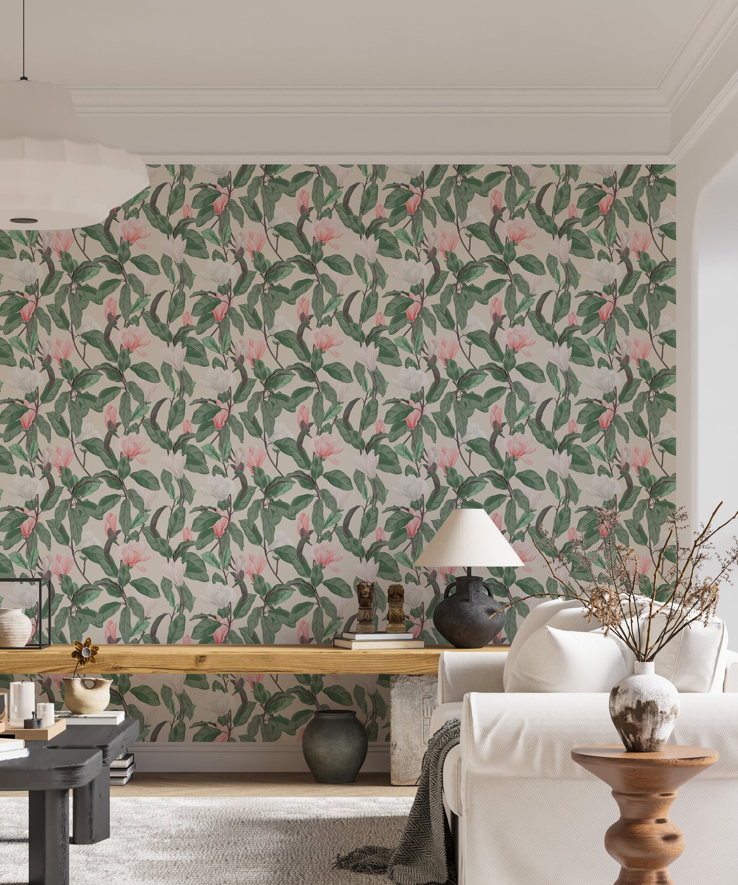 Pink and White Anise Magnolia Flowers Leaves Wallpaper