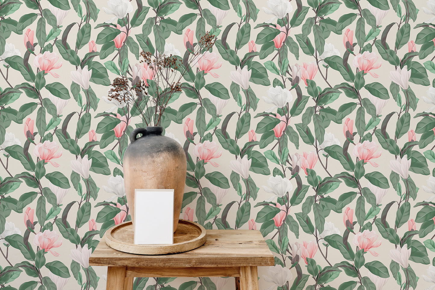 Pink and White Anise Magnolia Flowers Leaves Wallpaper