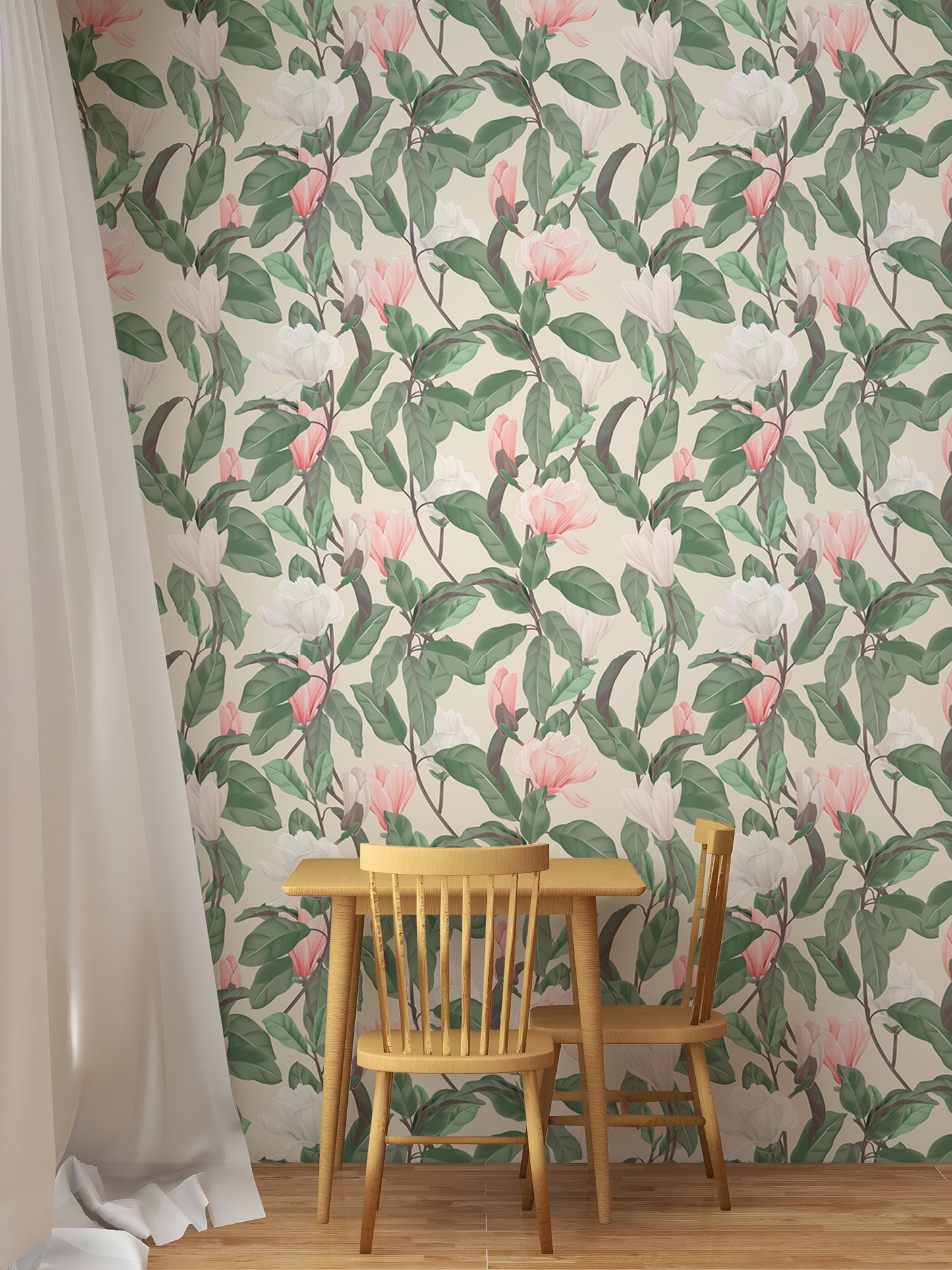 Pink and White Anise Magnolia Flowers Leaves Wallpaper