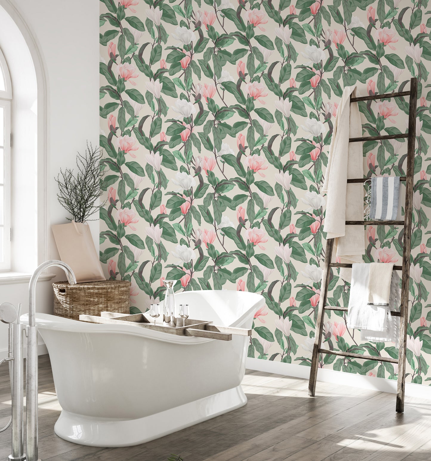 Pink and White Anise Magnolia Flowers Leaves Wallpaper