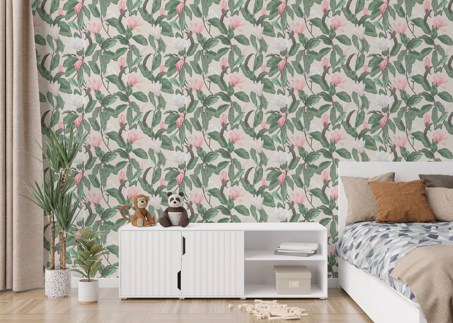 Pink and White Anise Magnolia Flowers Leaves Wallpaper