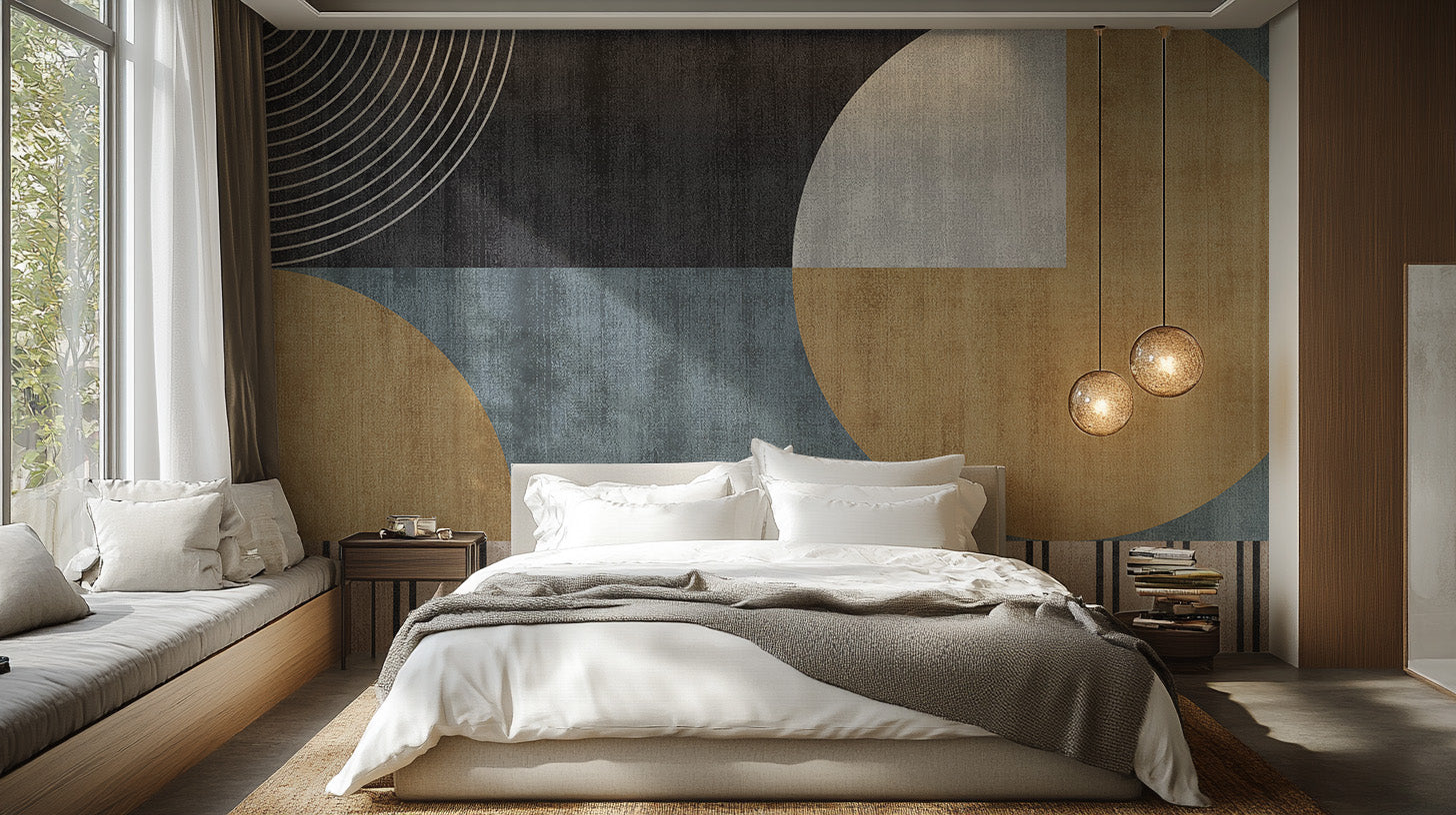 Urban chic wallpaper mural with bold geometric elements