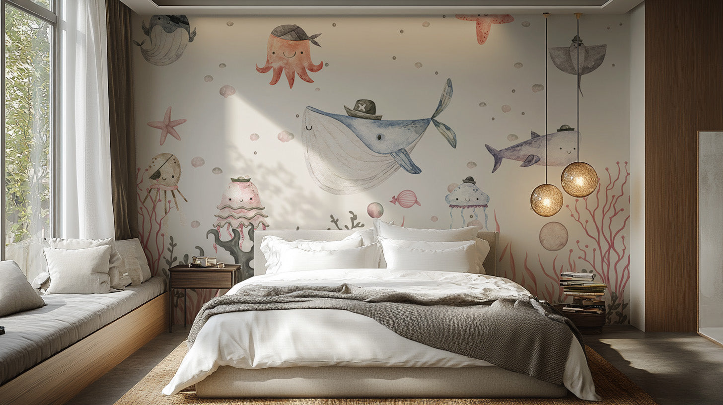 Charming friendly pirates mural for adventurous wall decor