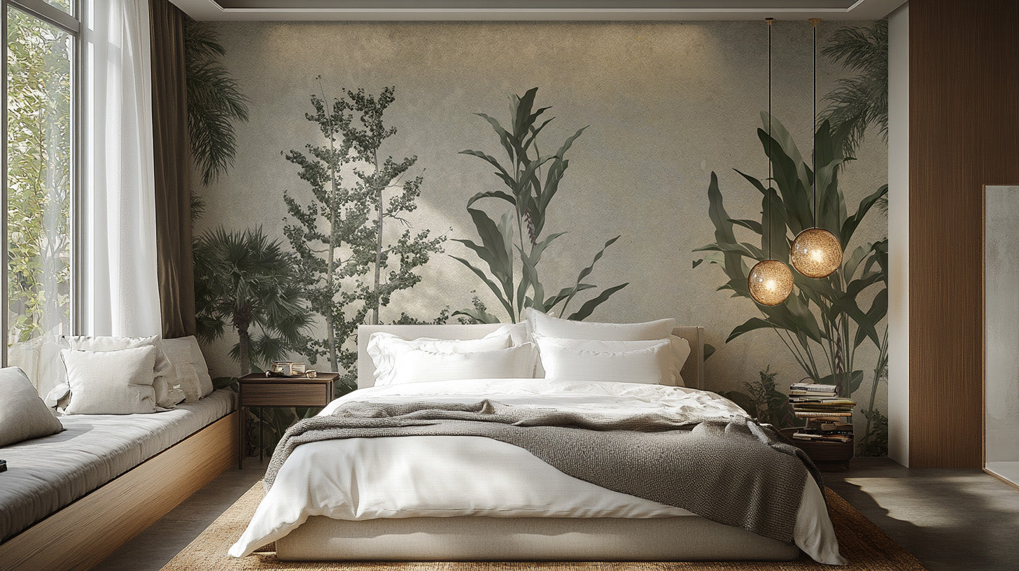 Room wallpaper featuring vibrant lush greenery design