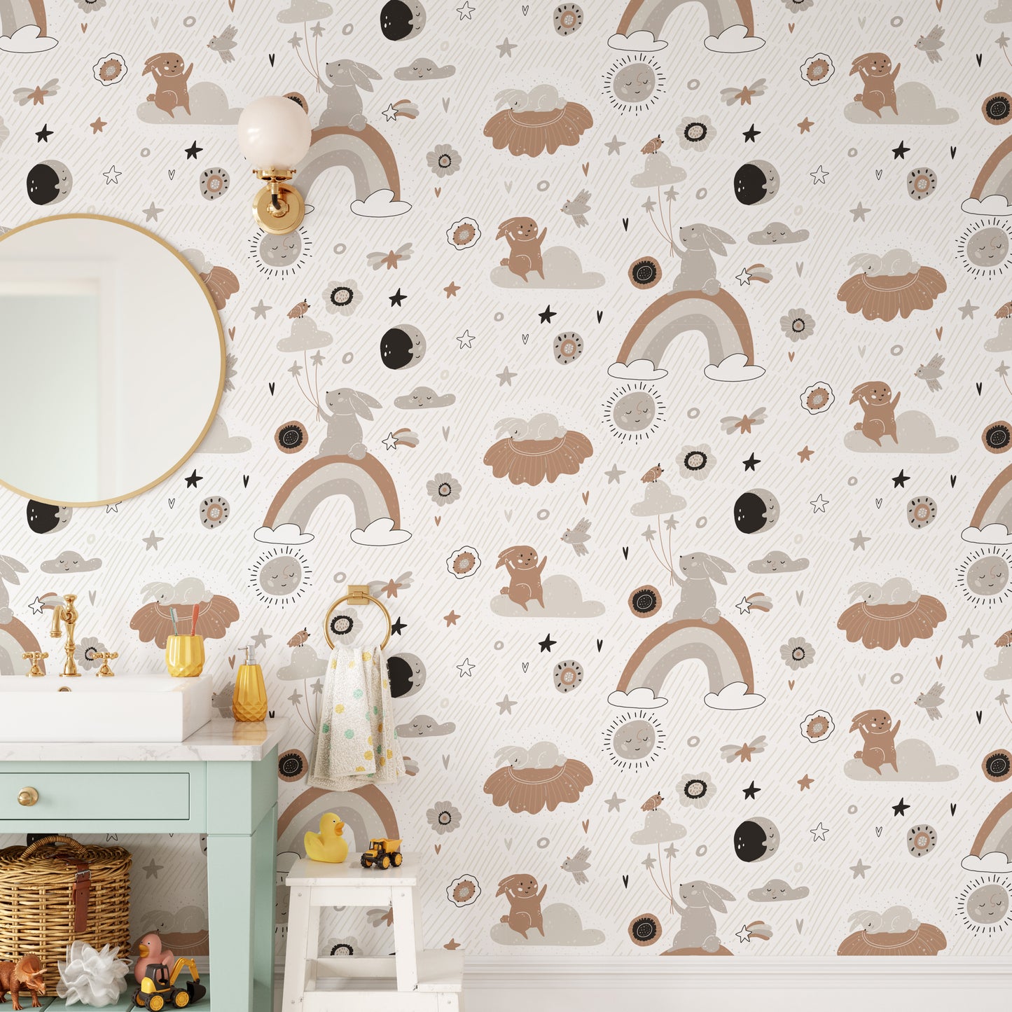 Dreamy boho-themed wall mural for kids' rooms
