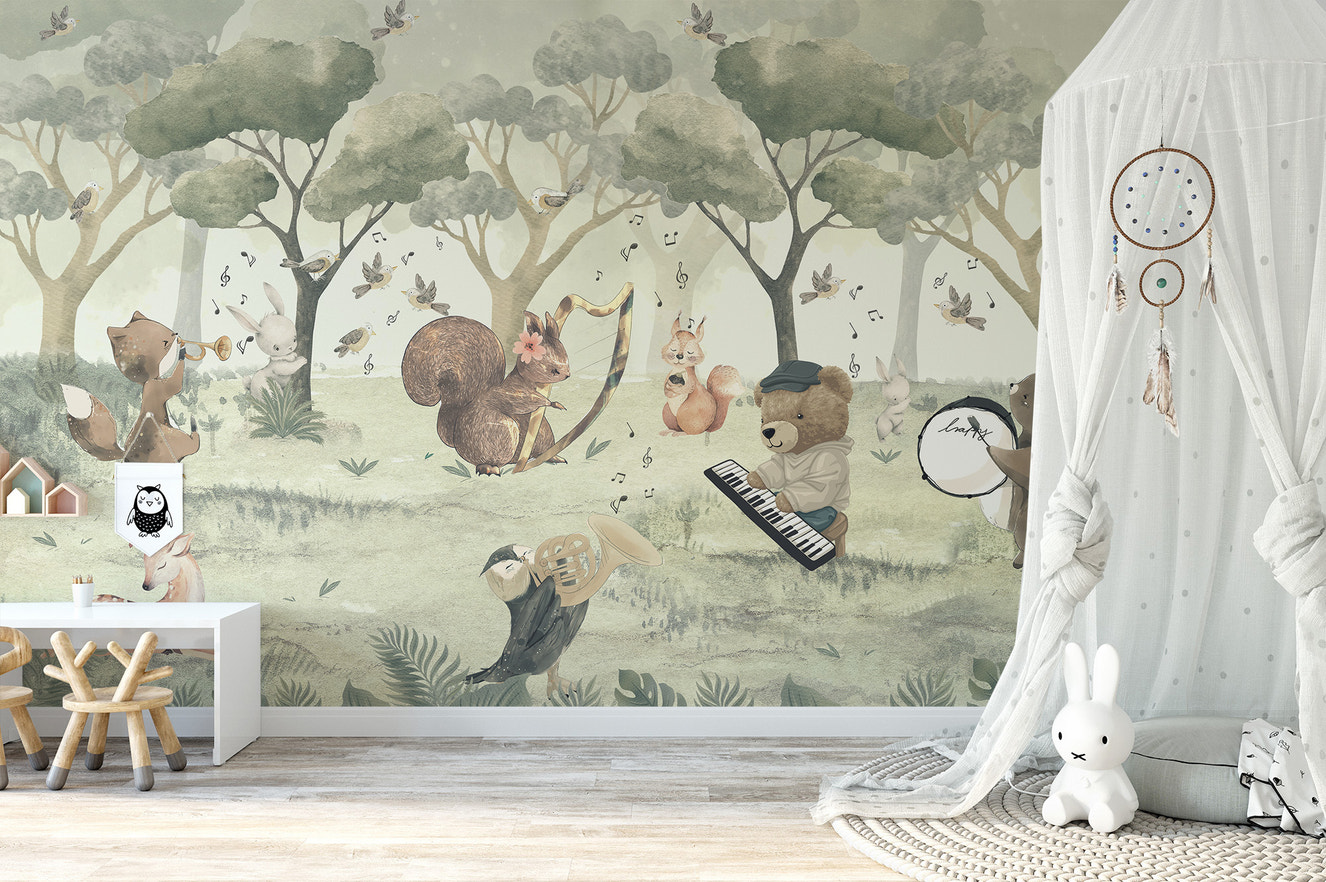 Animal Orchestra Nursery Wallpaper Mural for walls