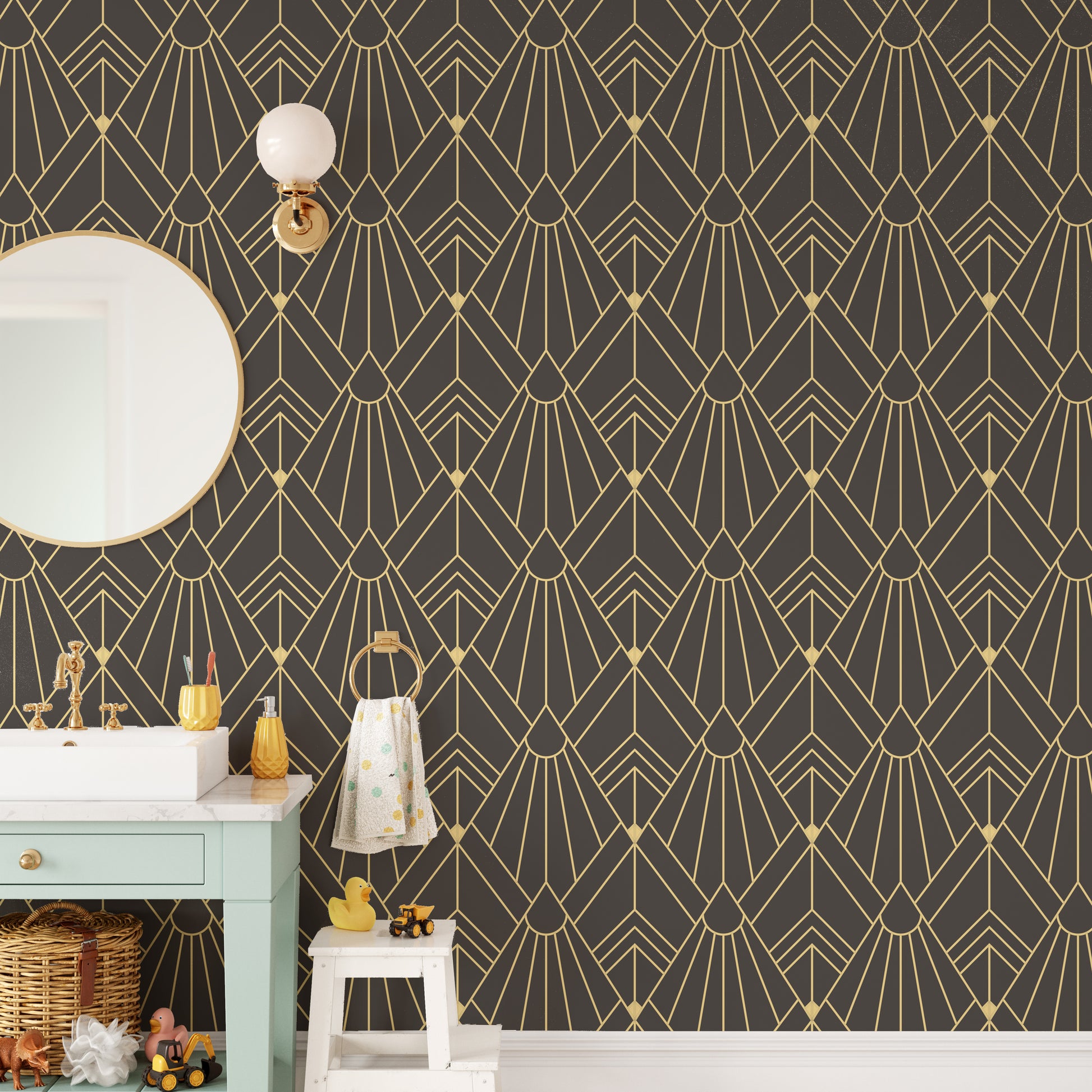 Black and gold abstract mural for home decor
