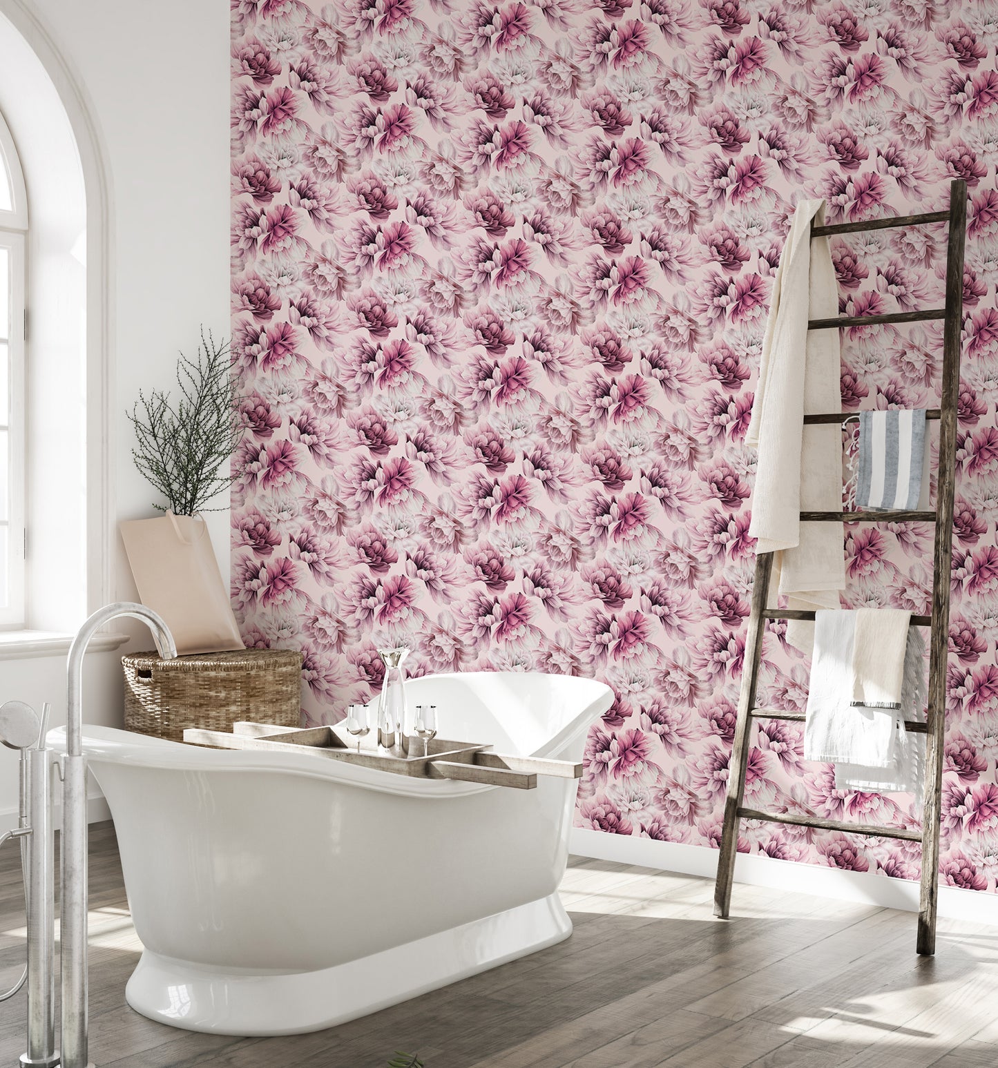 Pink Peony Flowers Summer Background Peel and Stick Wallpaper