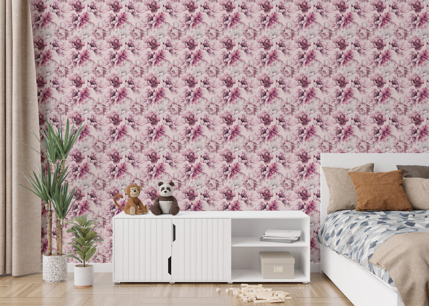 Pink Peony Flowers Summer Background Peel and Stick Wallpaper